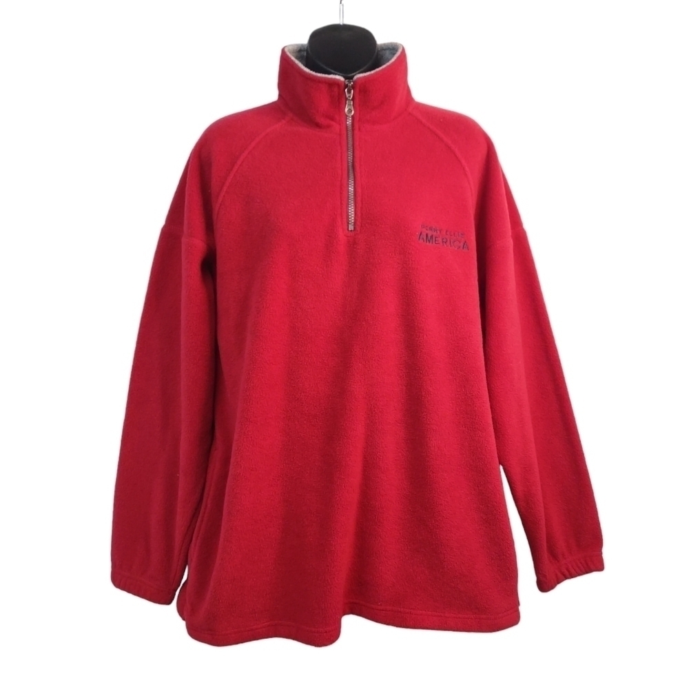 Vintage 90s PERRY ELLIS America Red Fleece 1/4 Zip Sweatshirt Size M